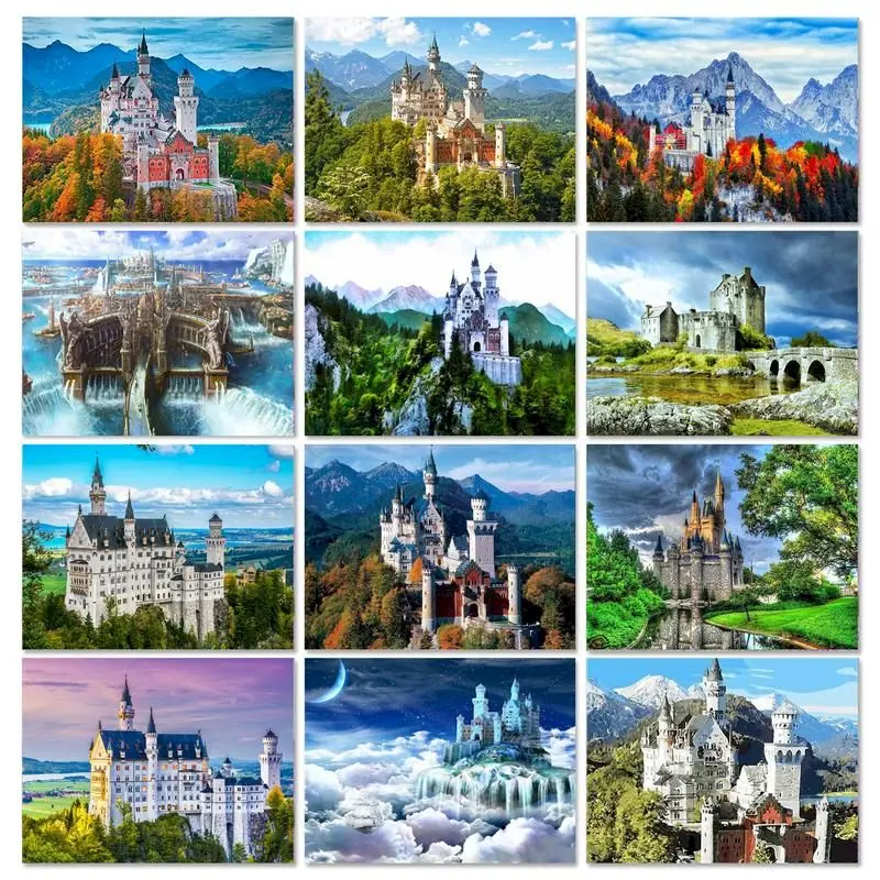 

GATYZTORY Modern Painting By Numbers For Kids Castle Scenery Acrylic Drawing Picture For Adults Canvas Home Decoration