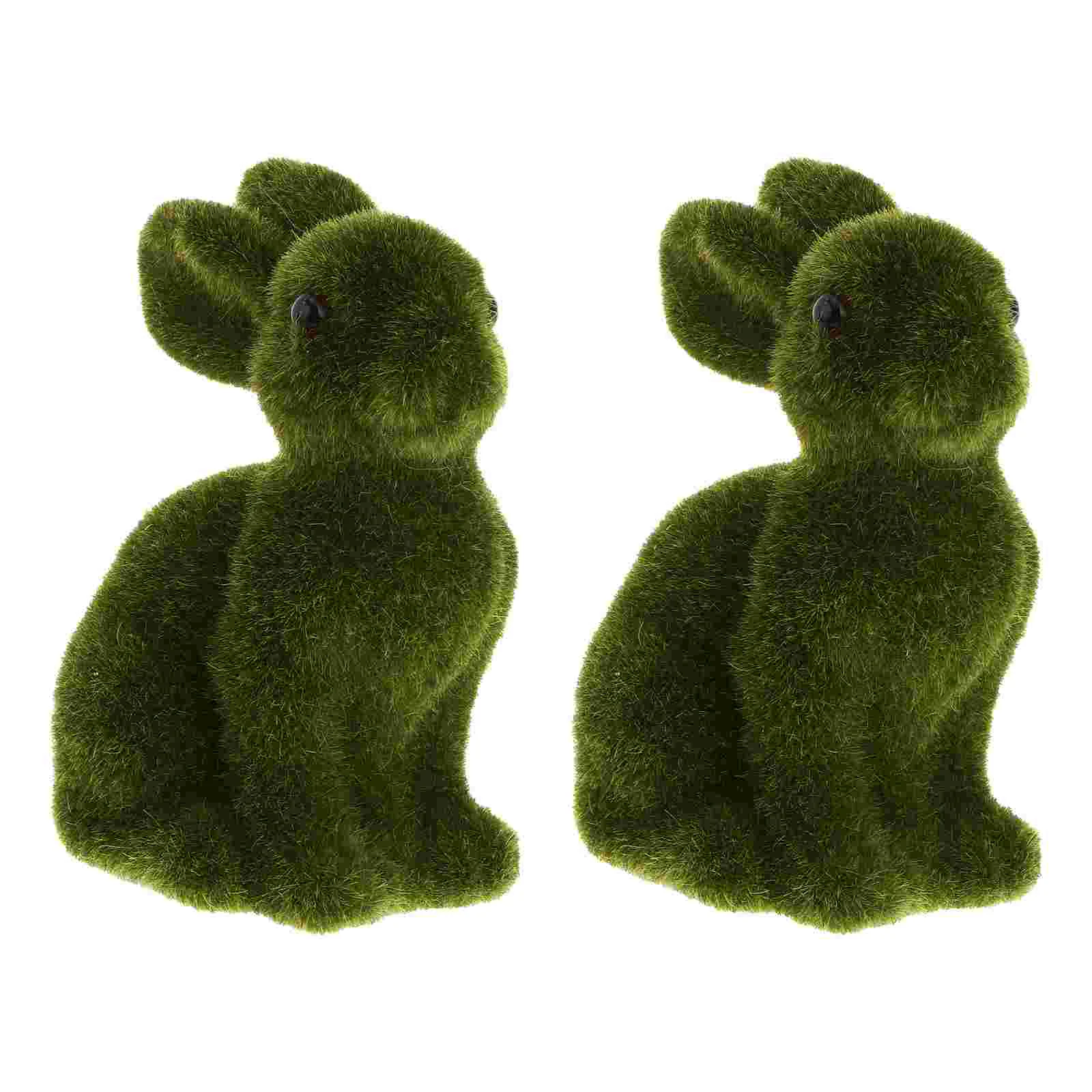 

Bunny Rabbit Easter Decor Statue Figurine Flocked Green Figurines Ornament Grass Bunnies Decorations Garden Faux Furry Home