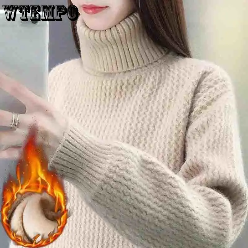 

Sweater Women Thick Turtleneck Jumper Autumn and Winter Loose Pullover Knit Bottoming Shirt Blusa De Frio Feminina Pull Long