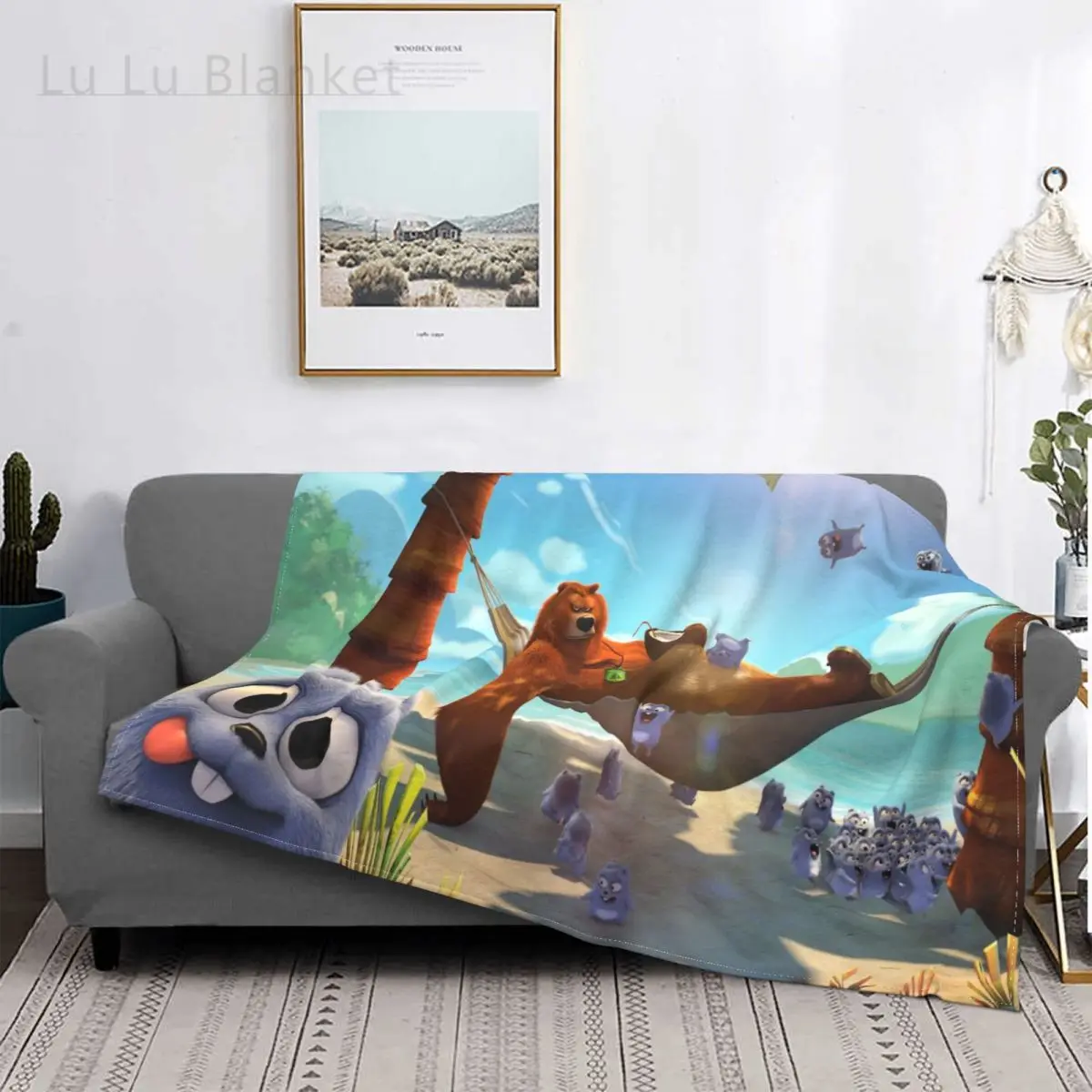 

Grizzy And The Lemmings Cartoon Blankets Flannel Decoration Bear Sleep Portable Super Soft Throw Blankets for Bed Office Quilt