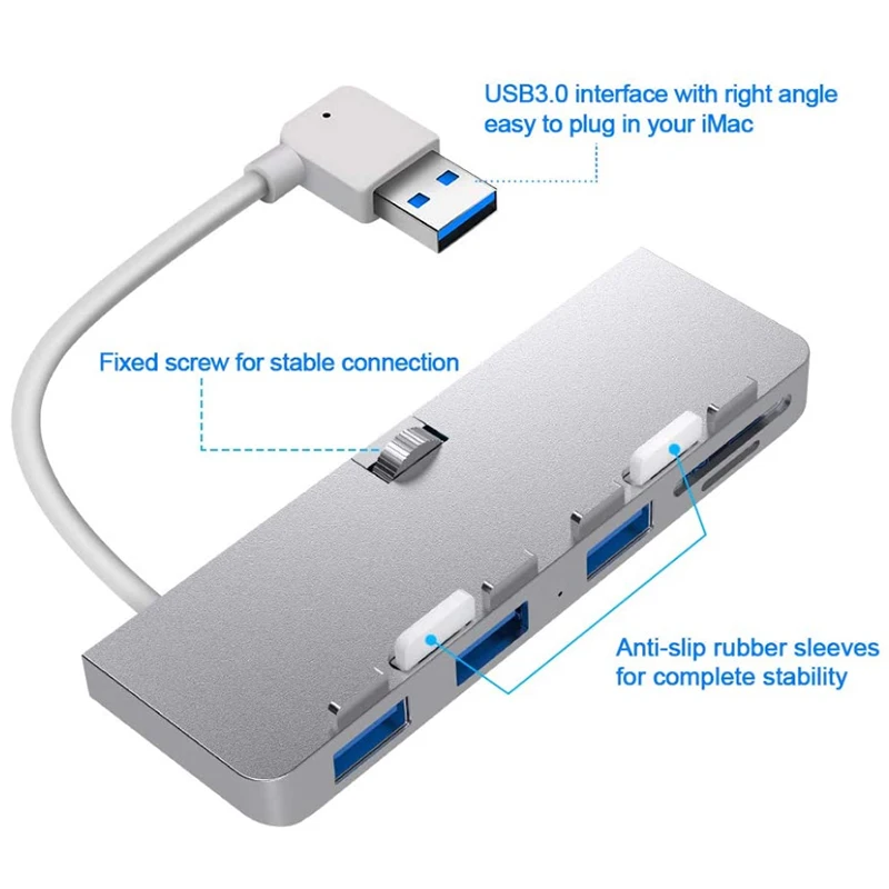 Разветвитель USB 3.0 Rocketek Aluminum Alloy с 3 портами и считывателем SD/TF карт для iMac 21,5 27 PRO Slim Unibody Computer.