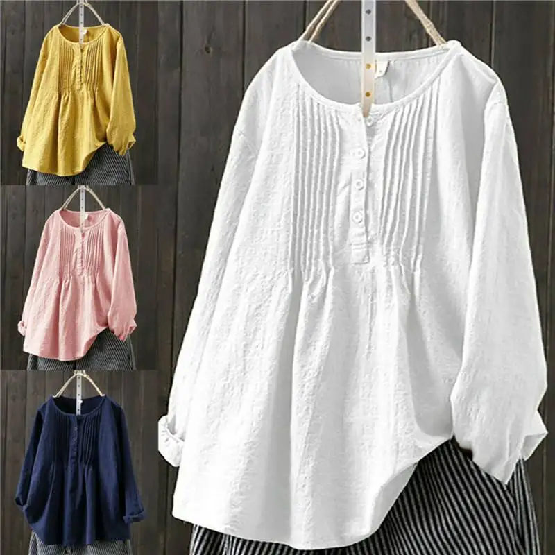 

Womens T-Shirt Plus Ladies Baggy Blouse Tops Long Sleeve Summer Plus Cotton Linen