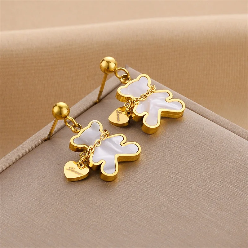 

316L Stainless Steel Cute Little Bear Earrings For Women Sweet Romantic Metal Ear Jewelry Hypoallergenic Dropshipping