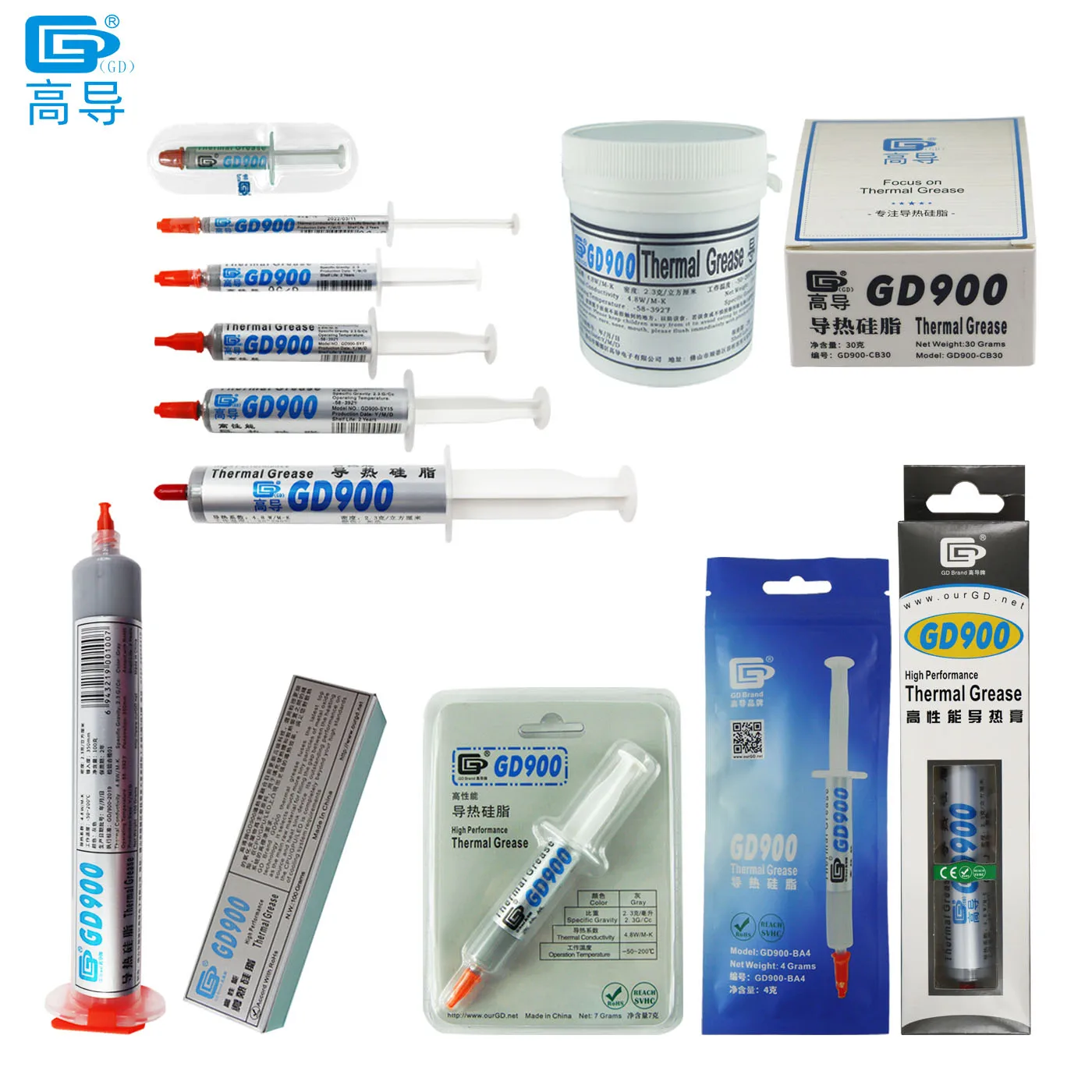 

Net Weight 1/3/4/7/15/30/100/150 Grams Gray GD900 Thermal Grease Paste Plaster Heat Sink Compound SSY ST BA BR BX CN CB HT