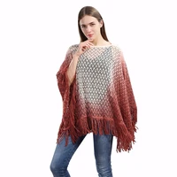 2022 hot sale tassel gradient wave pattern womens shawl top loose plug size knitted cape ponchos bat sleeve dropshipping