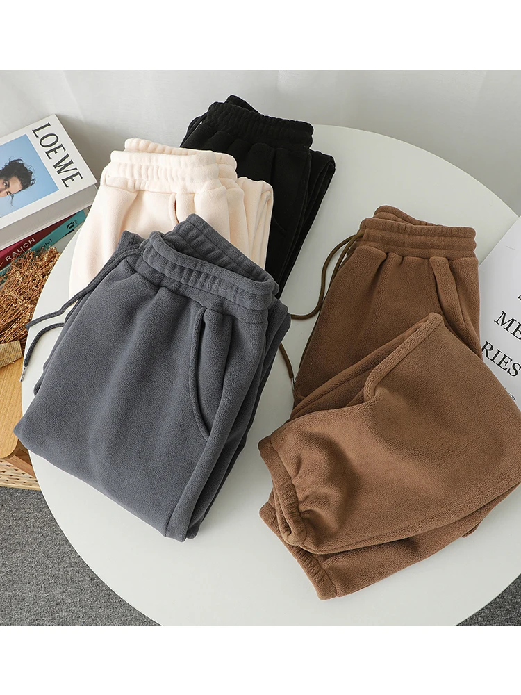 Осень-зима теплые толстые флисовые спортивные брюки женские мягкие штаны с