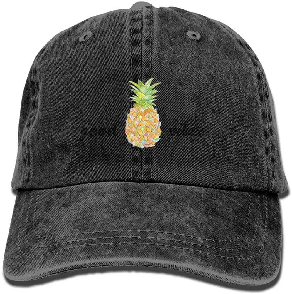 

Best Selling 2021 Summer Vintage Denim Cap Hat The Pineapple Good Vibes Six-Panel Adjustable Sports Trucker Baseball Hat