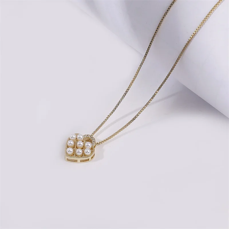 

Drop Shipping Pearl Heart Causual Copper Necklace For Women Charms Trendy Beautiful Rhinestone Female Ethnic Jewelry Wholesale