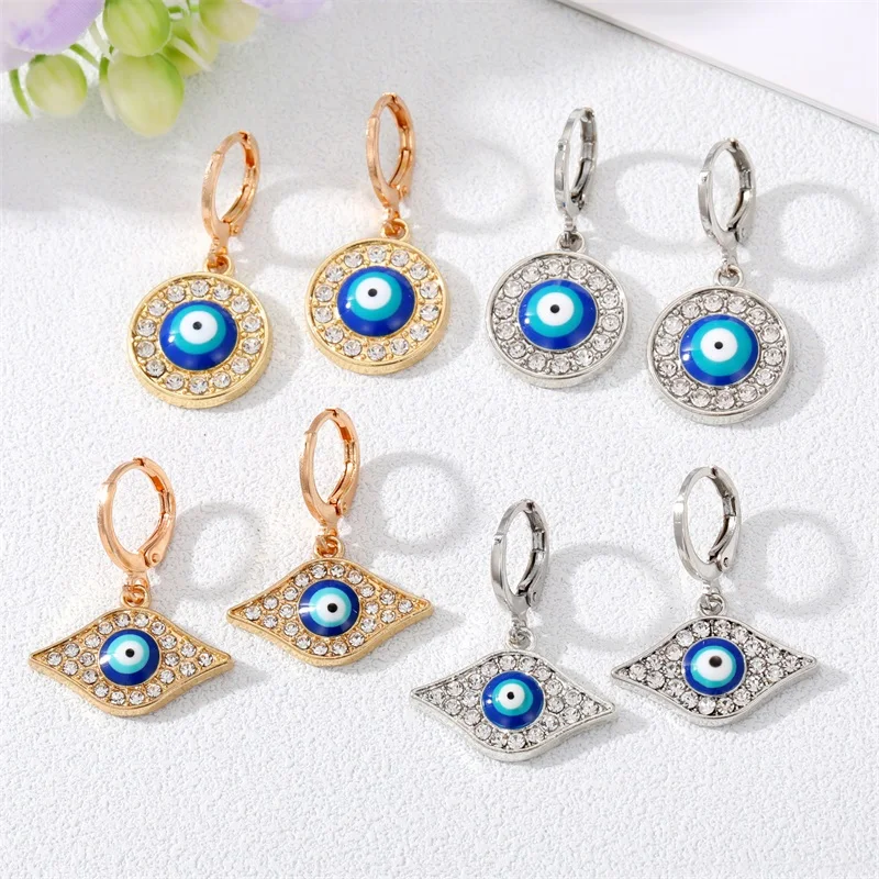

1 Pair Retro Ethnic Style Round Devil's Eye Ring Earrings Metal Drip Oil Point Diamond Exquisite Women's Earring Trend Jewelry