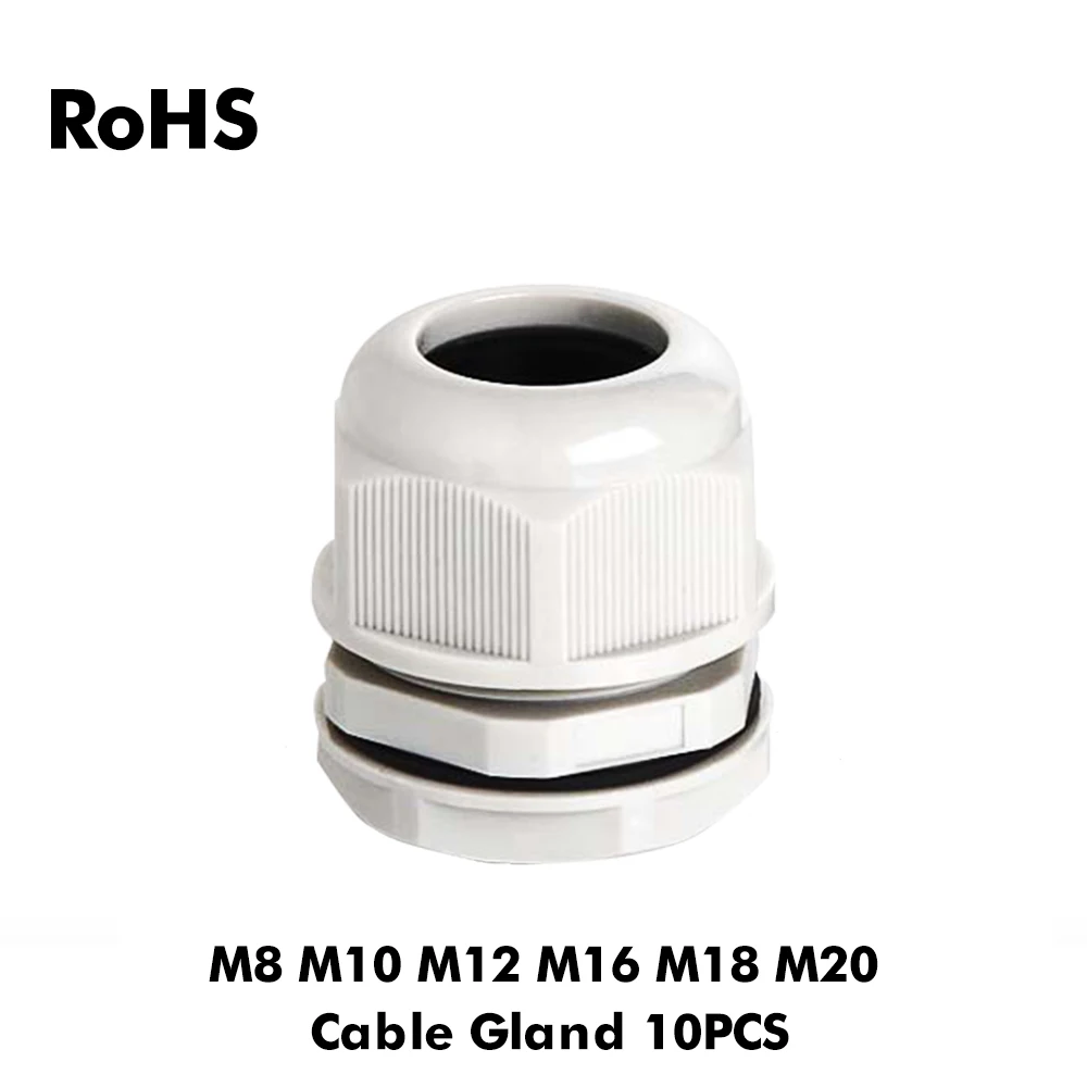 

10pcs Waterproof Cable Gland Connector IP68 White Black Nylon Plastic Metric M8 M10 M12 M16 M18 M20 for 2-12mm Cable