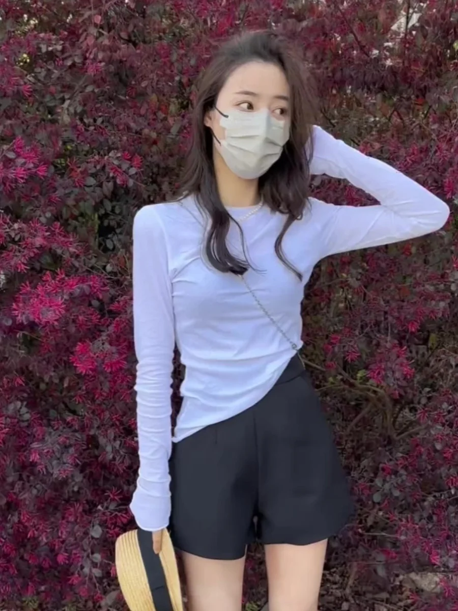 Белая рубашка с длинными рукавами и плечами женская осенняя новинка 2024