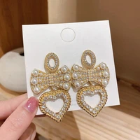 925 silver needle european and american fashion exaggeration set diamond bow heart earrings retro court style earrings personali