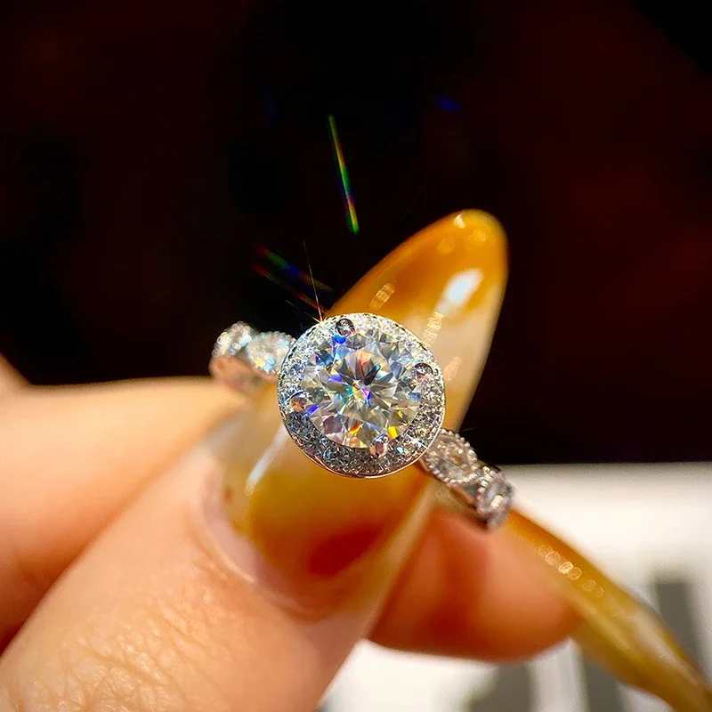 DWJ 1 карат с муассанитом и бриллиантом великолепное блестящее круглое кольцо для