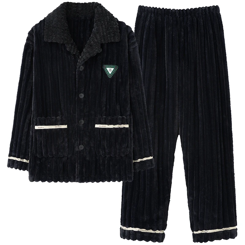 QUHENG Flannel Men's  Autumn 2022 Winter Thicken Warm Pajamas Sets Male Long Sleeve Trousers Nightgown Sleepwear Home Clothing