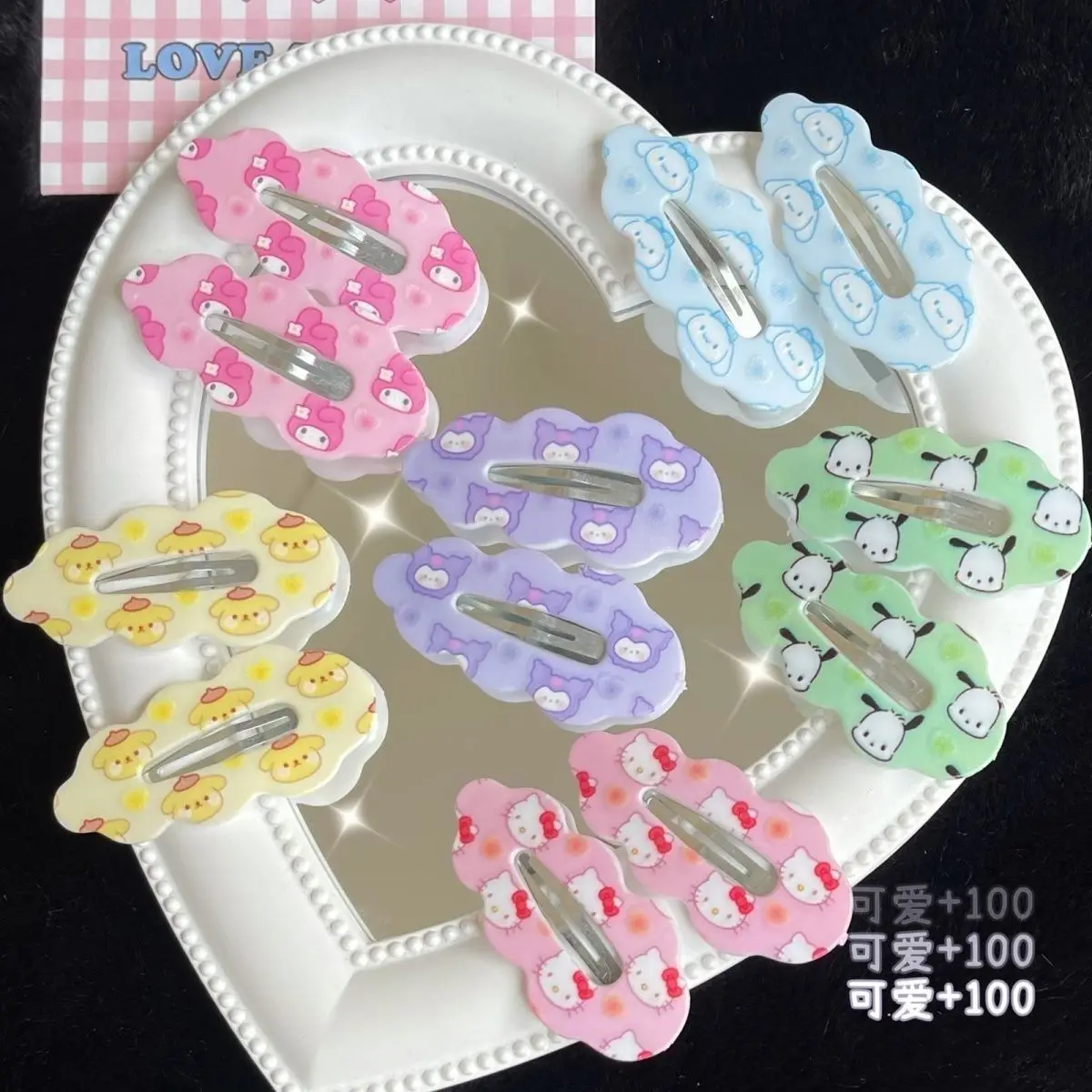 

Новинка Sanrio Kuromi Hello Kitty Cinnamoroll аниме мультфильм волна bb зажим для волос креативная кавайная Девочка Сердце аксессуары для волос подарок