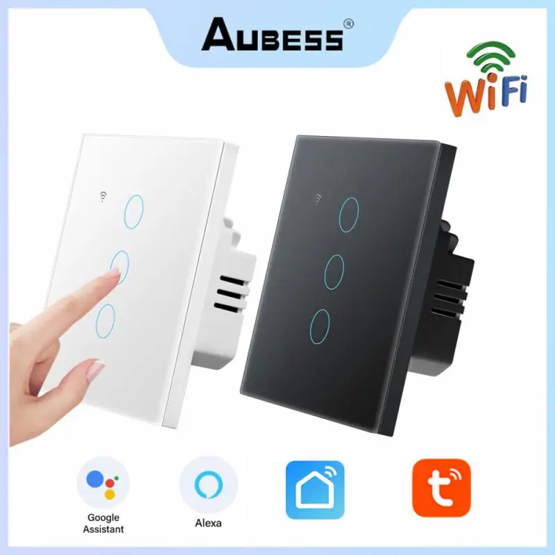 

Беспроводной сенсорный выключатель Tuya с Wi-Fi, панель питания, настенный светильник, сенсорные переключатели, 100-240 В, закаленное Хрустальное с...