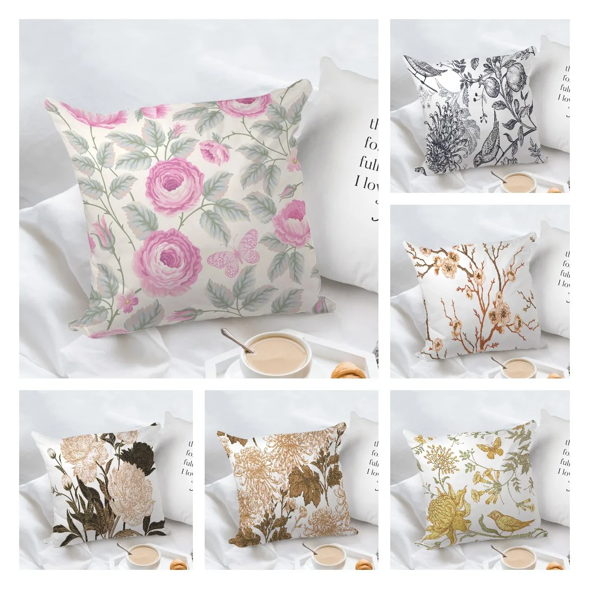 

Cushion Cover Square Decorative Pillowcase Printed Bloom Flowers Polyester Squishmallow Throw Pillow Decor Dakimakura 45x45