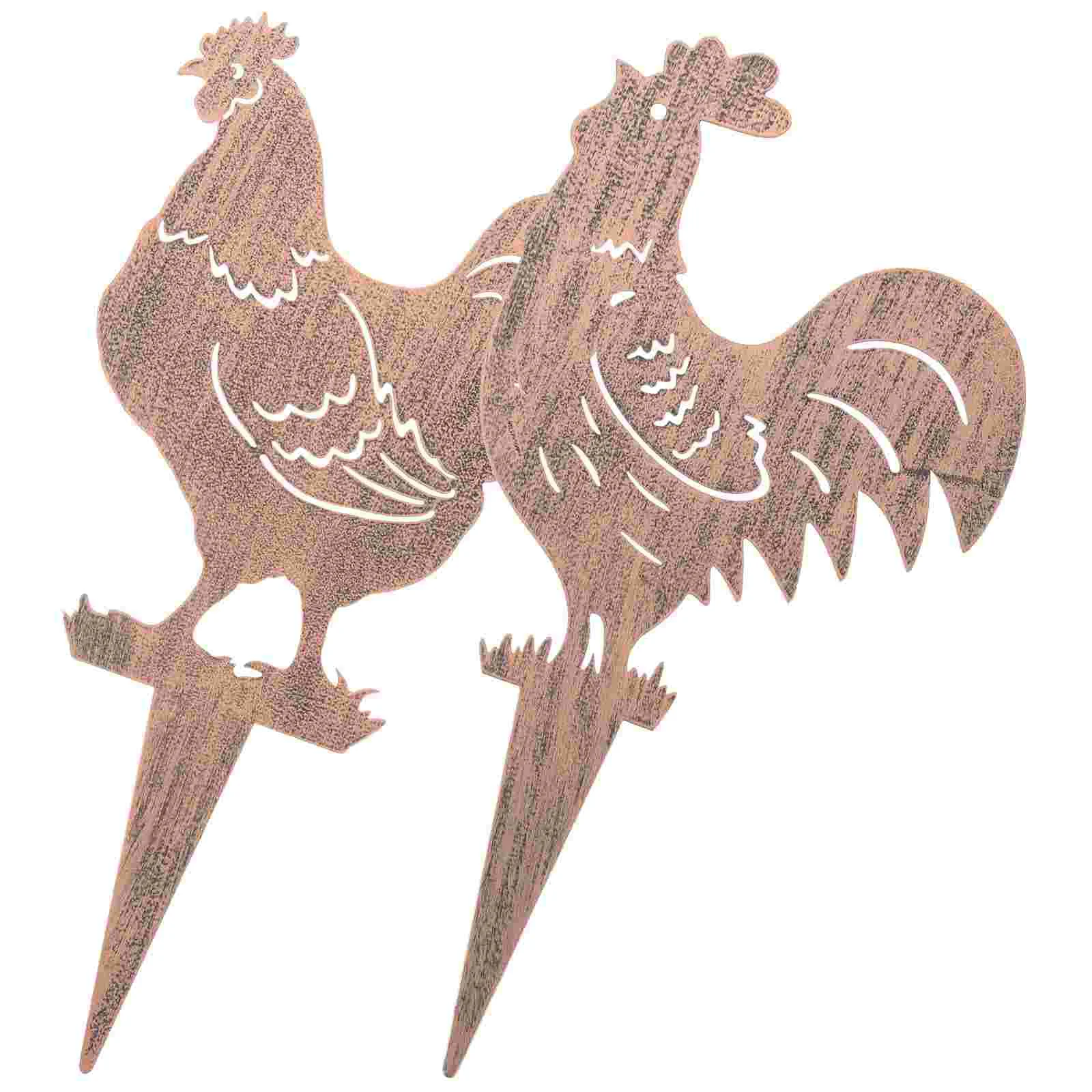 

2 Pcs Decor Lawn Chicken Stake Animal Yard Silhouette Garden Ornaments Iron
