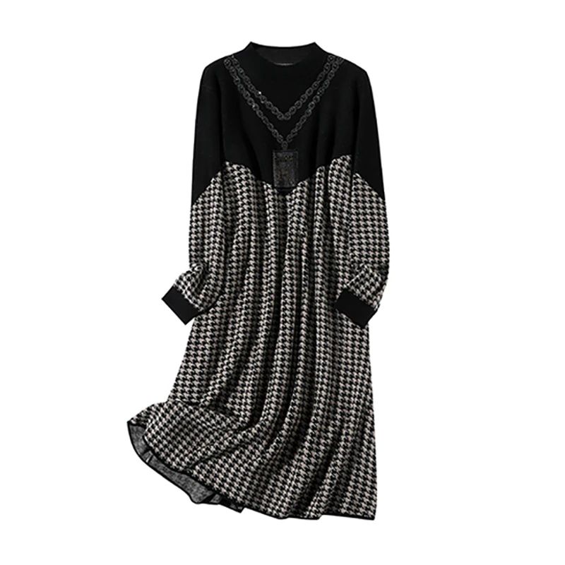 Высококачественные черные вязаные хлопковые пуловеры в клетку сезон осень-зима