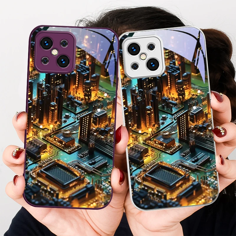 Exquisite circuit diagram For Find X5 X3 Lite Reno 6 4Z 5G OPPO A72 79 73 58 A54S OnePlus Nord N200 Tempered glass phone case