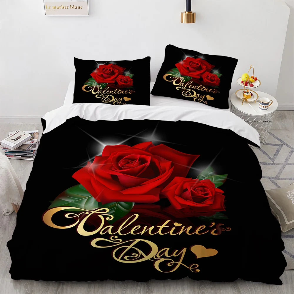 

3D Print Rose Pattern Bedding Set Quilt Cover Home Bedroom Decor Queen King Size Duvet Cover Set Pillowcase Bedding Set