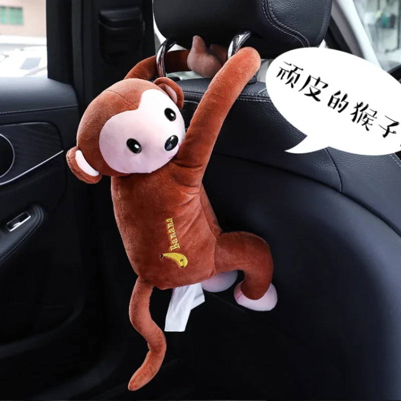 Creatieve Pippi Aap Tissue Doos Auto Levert Opslag Opknoping Soort Autostoel Terug Pop Cartoon Leuke Автомобильный держатель