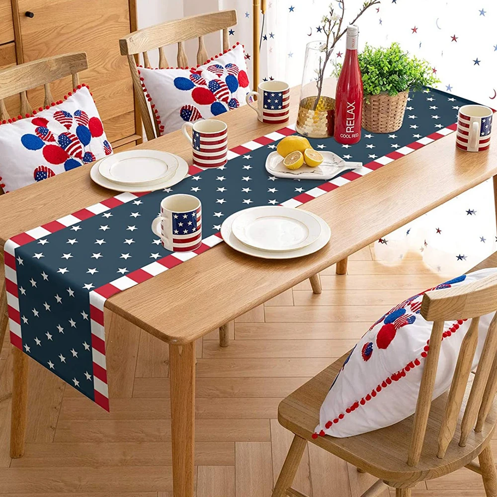 

Table Runner Dining Table Cloth Decor Tabletop Cover Cotton Linen Print for Fourth of July Independence Day Indoor Outdoor Use