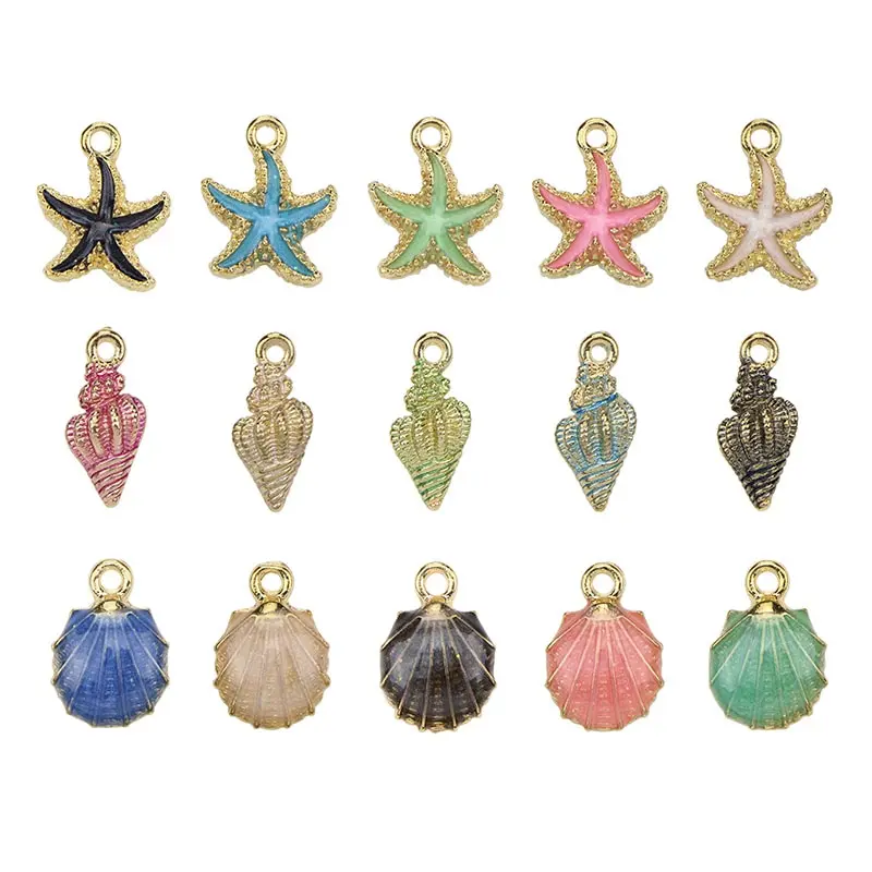 

15pcs/lot Nautical Ocea Enamel Sea Starfish Shell Conch Hippocampus Charms Colorful Oil Drop Pendant For Jewelry Accessories DIY