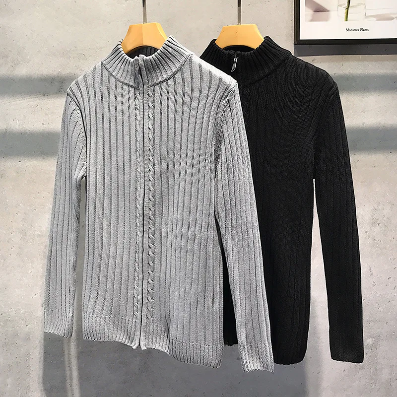 

Harajuku Solid Color Knitted Sweater Men 2022 New Autumn Winter Oversized Grey Sweater Pullover Zipper Jumper Cardigan Sweater
