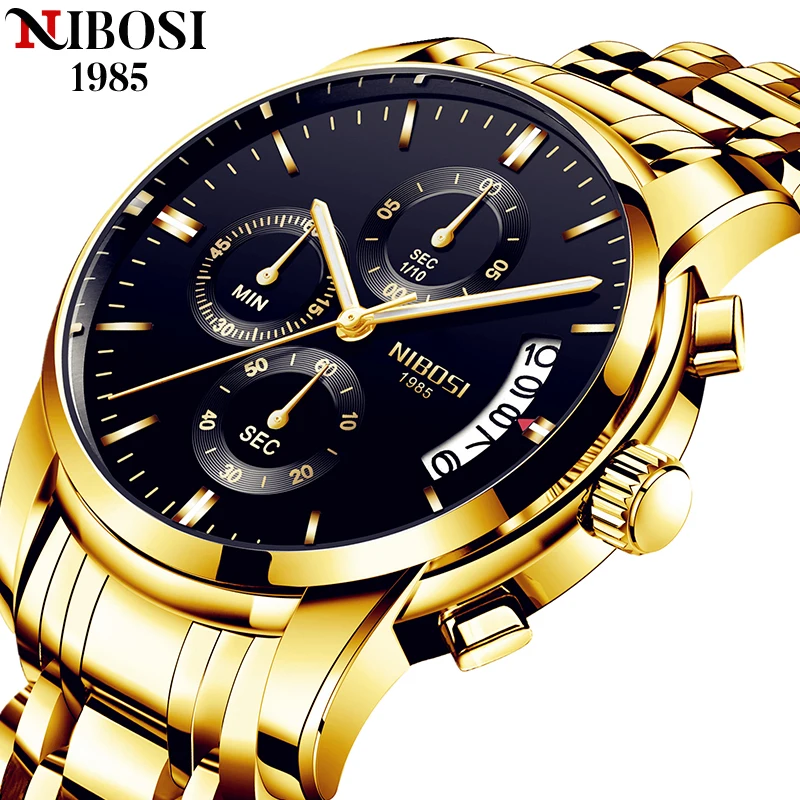 

NIBOSI Top Brand Luxury Mens Watches Luminous Waterproof Stainless Steel Watch Quartz Men Date Calendar Business Wristwatch