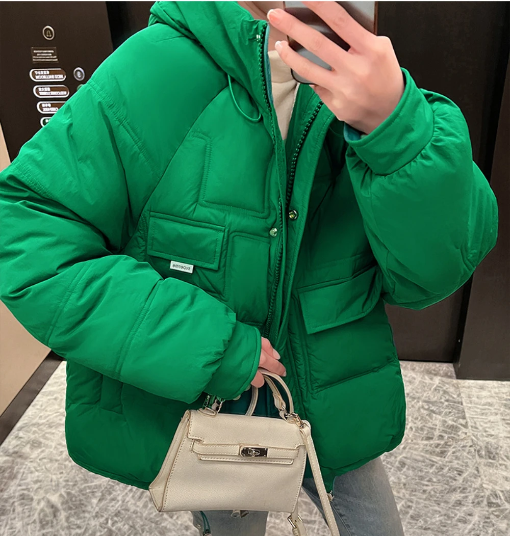 

Женская короткая куртка с капюшоном, свободная теплая куртка из хлопка, зимняя одежда большого размера