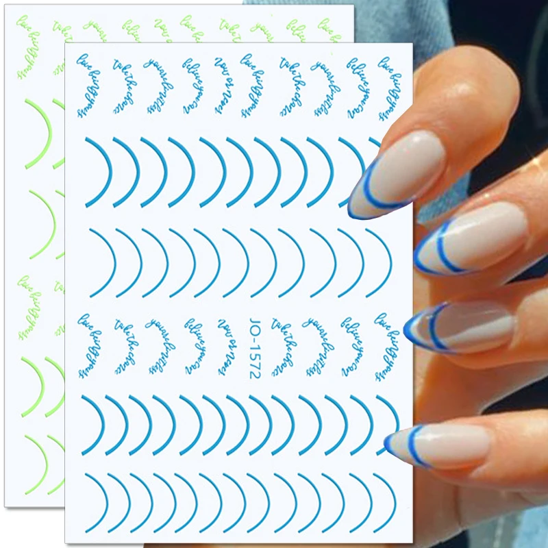 

3D French Nail Stickers Stripe Lines Geometry Nail Decals Self Adhesive Slider Paper Summer Nail Art Decoration Manicure