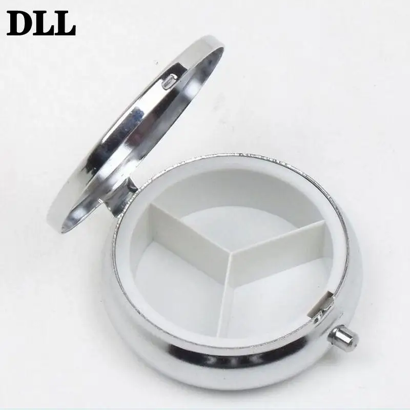 

1 шт. чехол для лекарств, маленький удобный контейнер, серебристый металлический круглый контейнер для таблеток