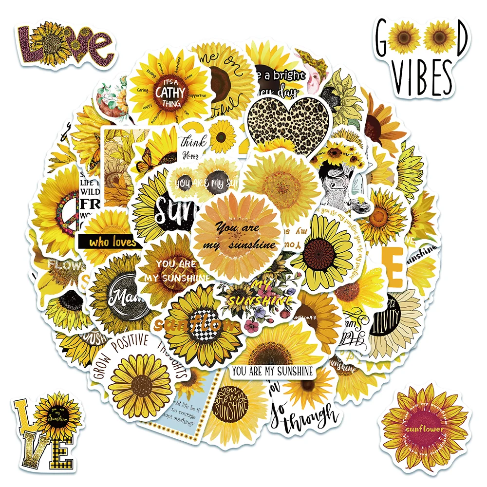 

10/50pcs Cute Cartoon Sunflowers Vinyl Stickers For Luggage Guitar Phone Waterproof Graffiti Skateboard Laptop Decals