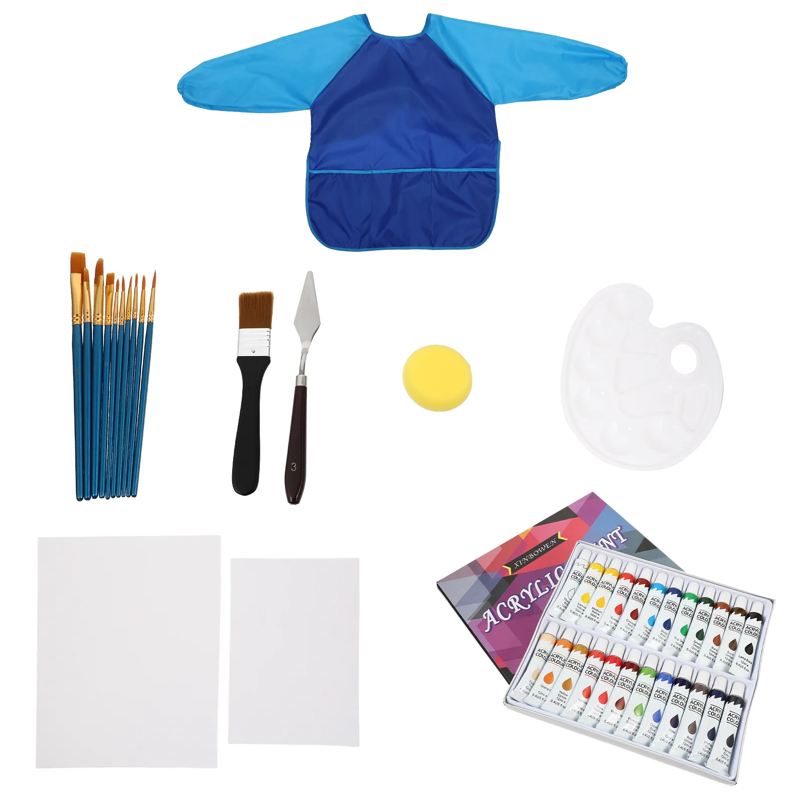 

1 Set Set Painting Canvas Brushes Smock Color Mixing Chart Blue Toys