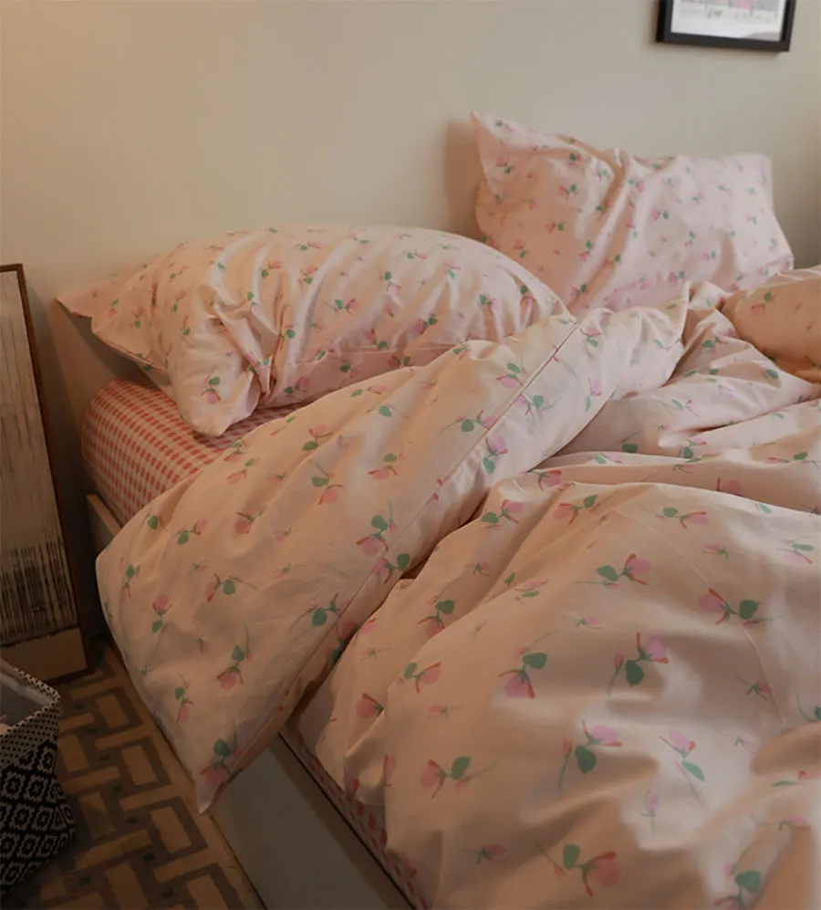 

Rustic pastoral sweet flower pink bedding set,kawaii cotton twin full queen king home textile flat sheet pillow case duvet cover