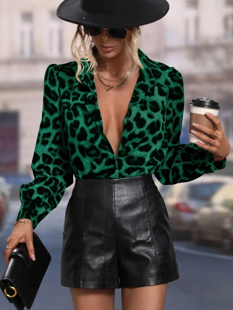 Стильная и сексуальная женская рубашка с длинными рукавами лацканами 3D