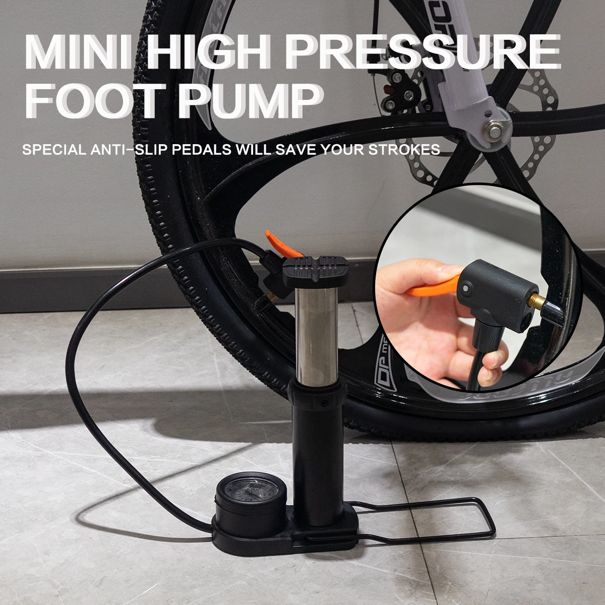 

90 PSI Air Pump for Bicycle Pump Car Cycling Pump with Pressure Gauge Standard Car Valves and Bicycle Valves FR US Free Shipping