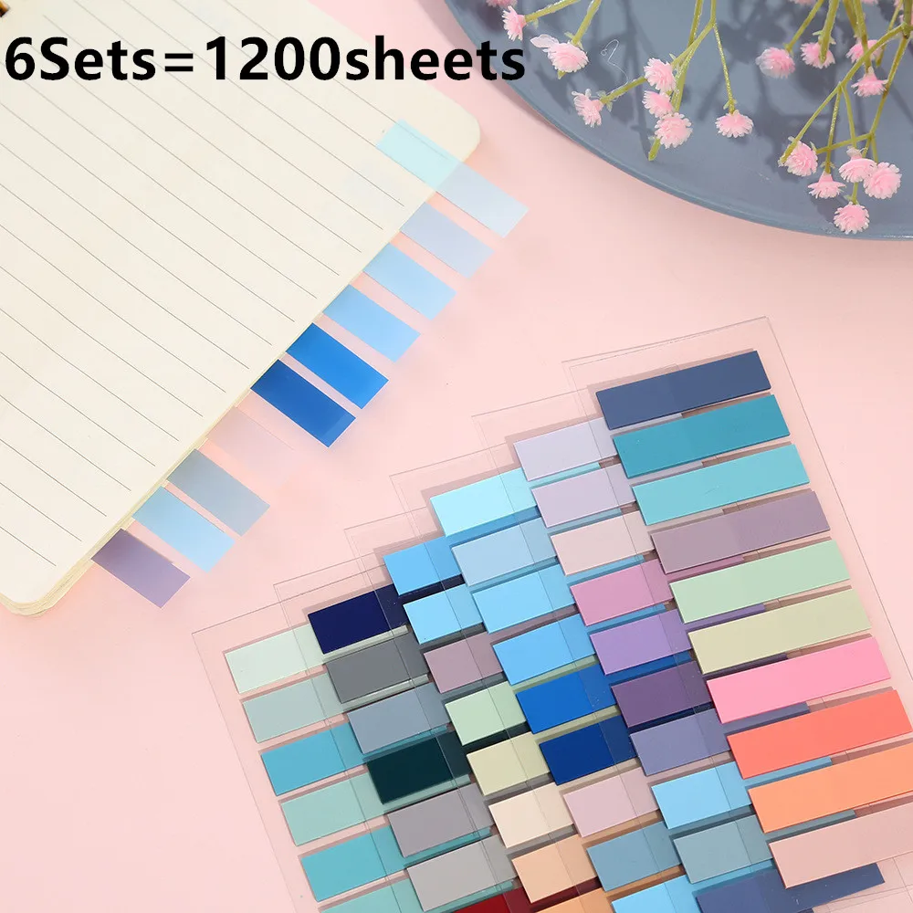 

1200 Sheet 6 Set Morandi Transparent Fluorescent Index Tabs PET Flags Sticky Note for Page Marker Planner Stickers Office School