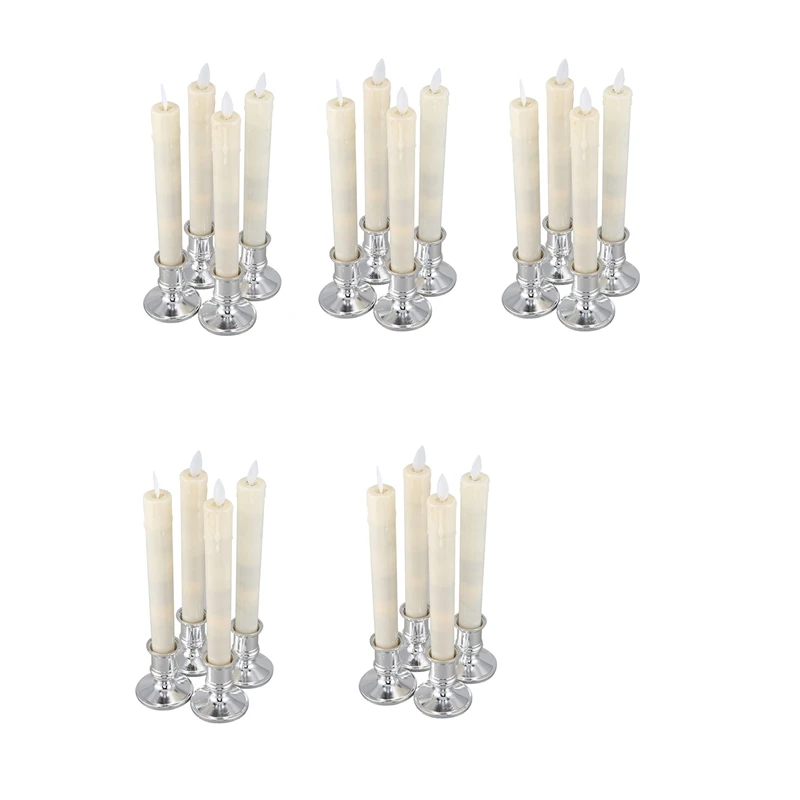 

HOT-20Pcs Electric Led Candle Flameless Battery Flickering Candle Light Candlelight Dinner Accessories With Gold Bases