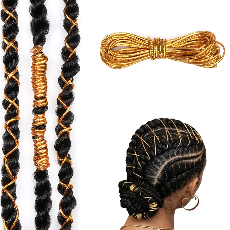 

Dreadlock Braids Hair Accessories Silver Gold Braiding Hair Deco Styling Shimmer Stretchable African Braid Braided Elastic Cord