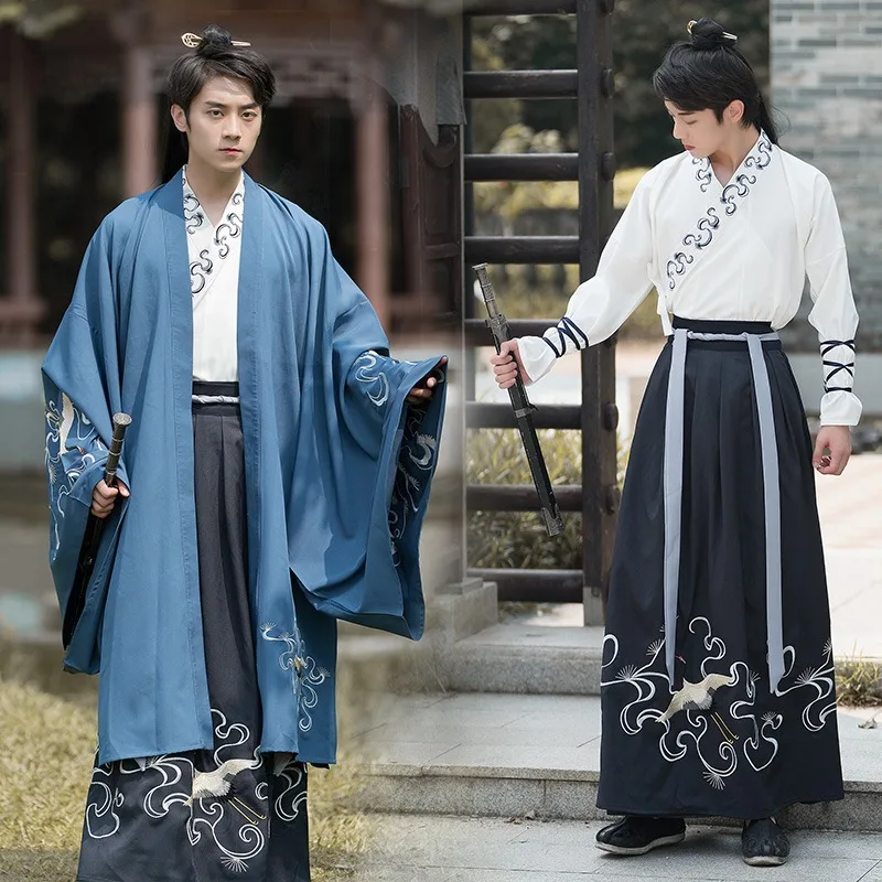 

Hanfu Couples Chinese Traditional Embroidery Clothes Adult Halloween Cos Costume Black Blue Hanfu For Men/Women Plus Size