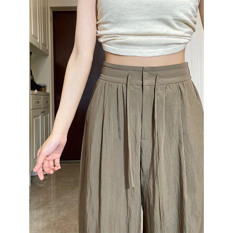 

Прямые повседневные брюки, свободные Костюмные брюки с высокой талией, брюки с широкими штанинами, женские напольные брюки с высокой талией для лета