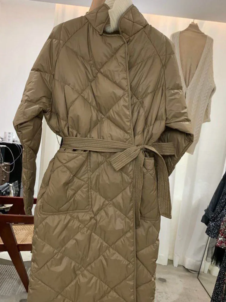 2022 Winter Down Jacket Women's Black Long Coat Cotton Padded Jacket Korean Casual Loose Street Style Belt Jacket Oversized Coat
