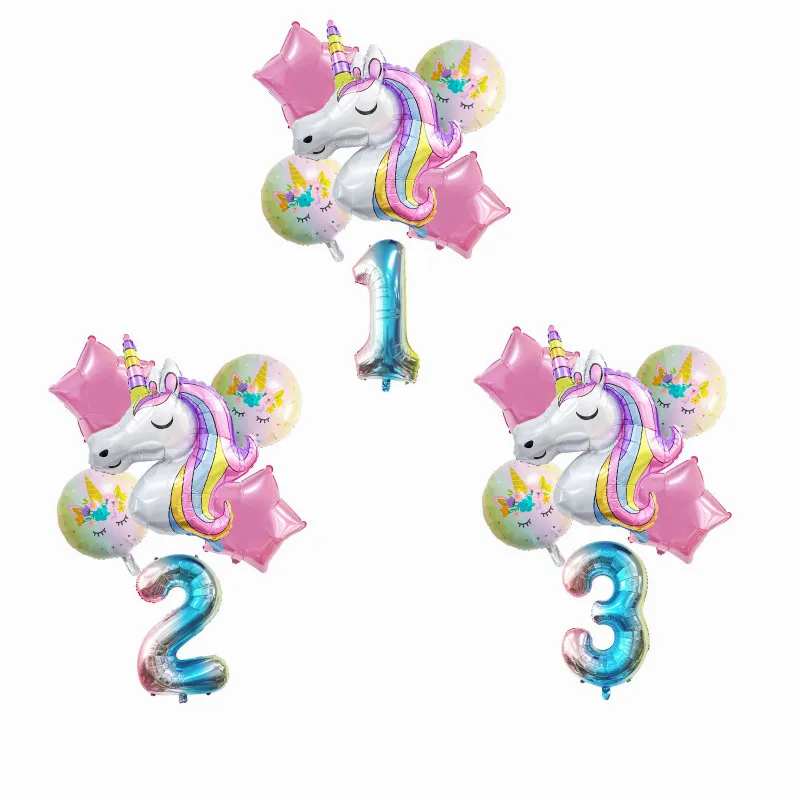 

32inch Number Balloon Rainbow Unicorn Birthday Balloons Unicorn Birthday Party Decorations Kids Baby Shower Foil Globos Decor