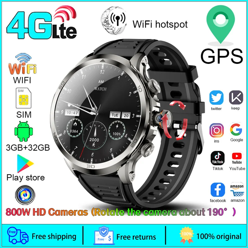 Смарт-часы 4G Android 2024 сетевые Wi-Fi быстрый интернет-доступ часы с GPS HD-камерой 2G