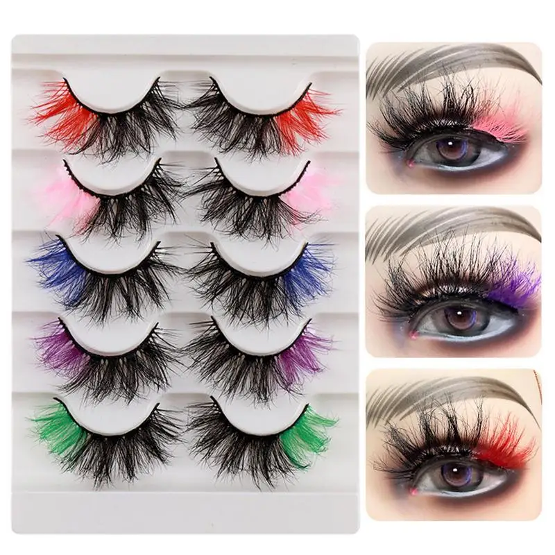 

Women Makeup Eyelash 5 Pairs Fake Extension Eyelashes Eye Makeup Tool Colorful Costume Eyelashes For Parties Weddings Birthdays