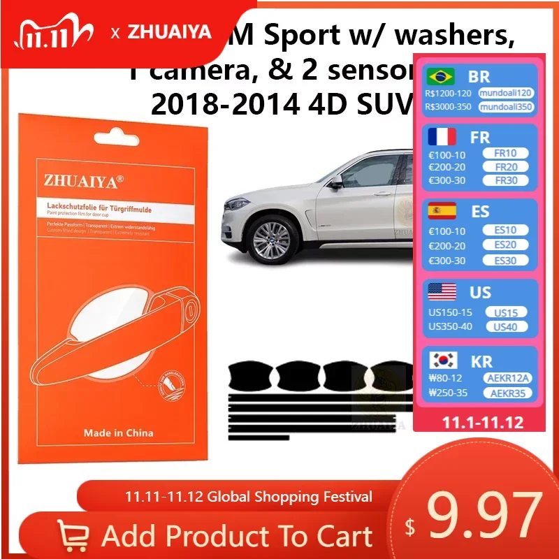 

Защитная пленка для красок дверной ручки, защитная пленка из ТПУ для BMW X5 M Sport w/ washers1 camera и 2 sensors2018-2014 4D SUV
