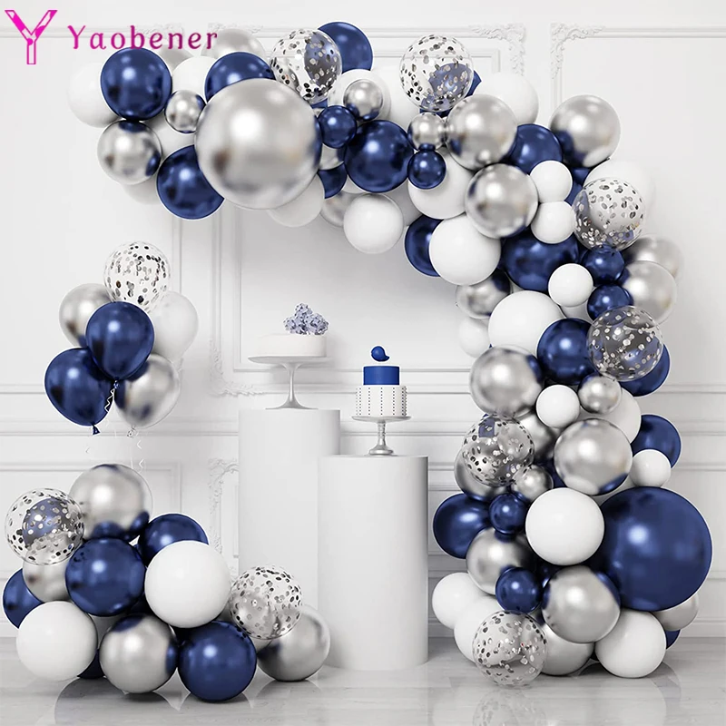 

106pcs Navy Blue Silver Balloons Garland Arch Kit Birthday Party Decorations Adult Kids 1 2 3 5 10 15 25 30 35 40 50 60 Year Old