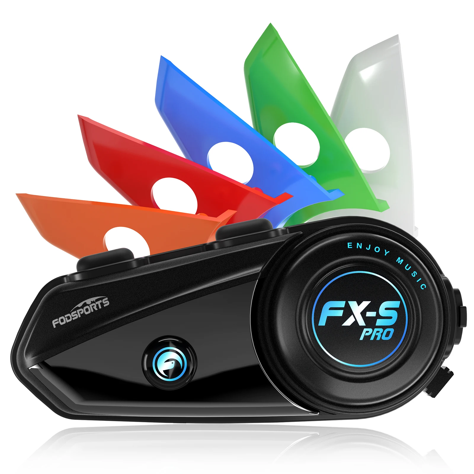 Фото Мотоциклетная гарнитура Fodsports FX-S Pro, гарнитура для шлема с Bluetooth, система связи для мотоциклистов, BT 5.4, шесть сменных насадок. №1
